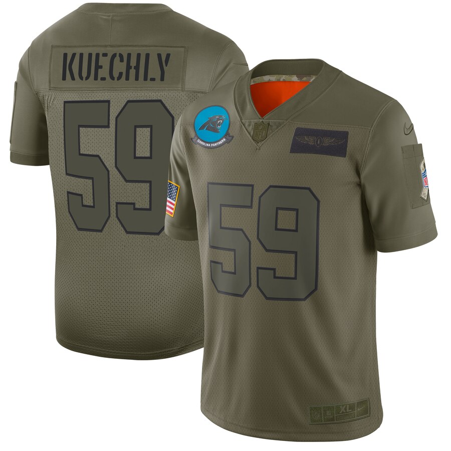 Men's Carolina Panthers #59 Luke Kuechly 2019 Camo Salute To Service Limited Stitched NFL Jersey